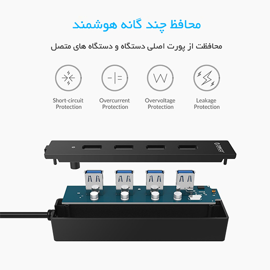 هاب ۴ پورت USB3.0 اوریکو مدل ORICO W8PH4-U3-BK - Image 6